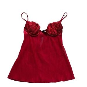 La Senza Y2K Red Sheer Babydoll Lingerie Pleated Mesh & Lace Bust Detail Small